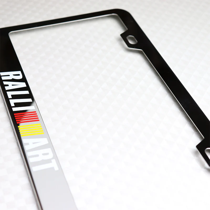 Mitsubishi Ralliart Chrome Stainless Steel License Plate Frame with Caps & Bolts x2 - Image 2