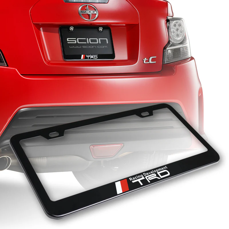 Toyota TRD Black Stainless Steel License Plate Frame with Caps & Bolts x2 - Image 3