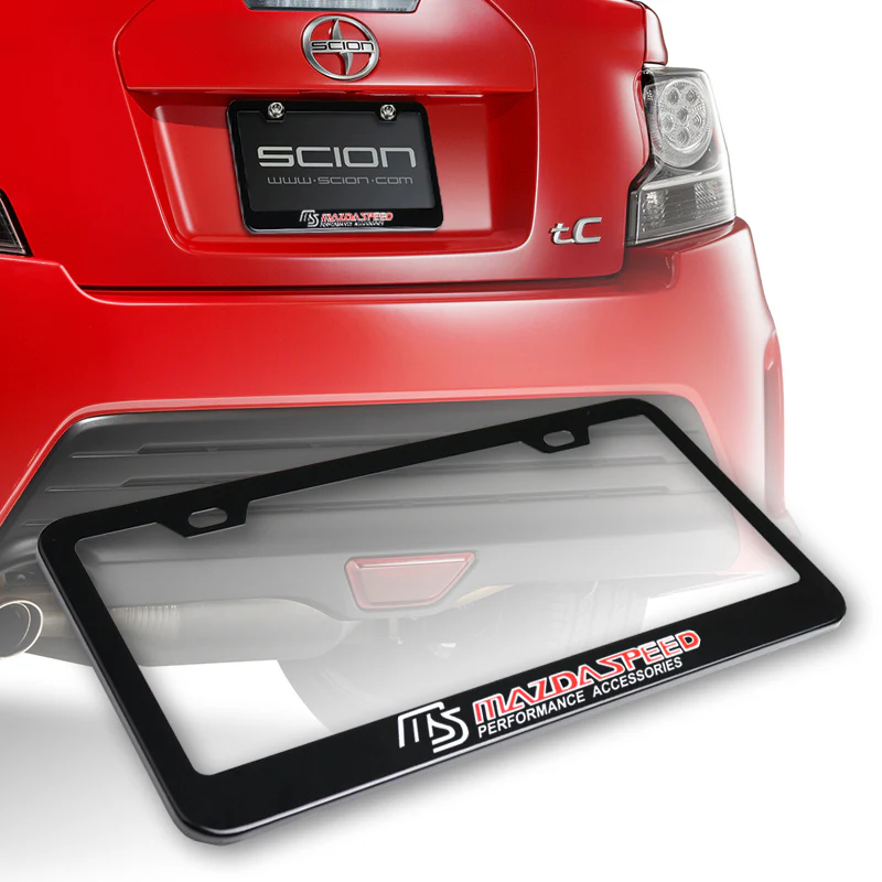 Mazdaspeed Black Stainless Steel License Plate Frame with Caps x2 - Image 3
