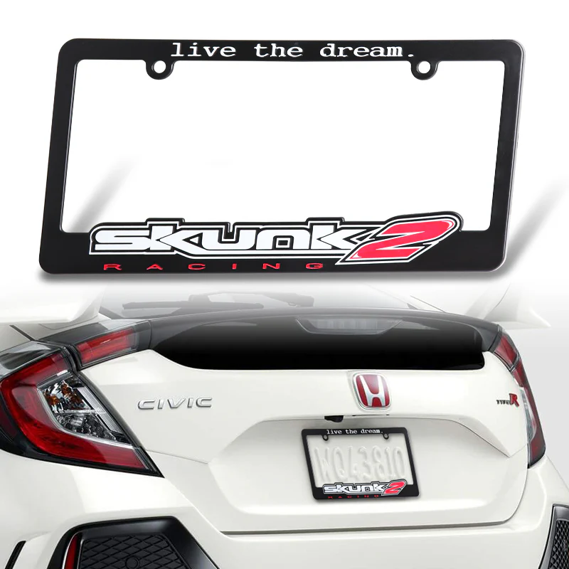 2 pcs SKUNK2 RACING "LIVE the Dream" License Plate Frame + Cap for Honda Civic Acura - Image 2