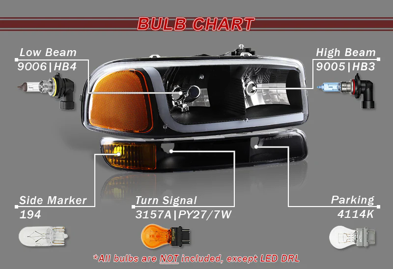 GMC Sierra/Yukon XL 1500 2500 LED DRL Black Headlights w/ Bumper Signal Lights 4PCS Set - Clear Lens Amber Reflectors - Image 4