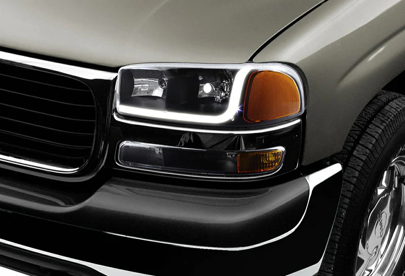 GMC Sierra/Yukon XL 1500 2500 LED DRL Black Headlights w/ Bumper Signal Lights 4PCS Set - Clear Lens Amber Reflectors - Image 7