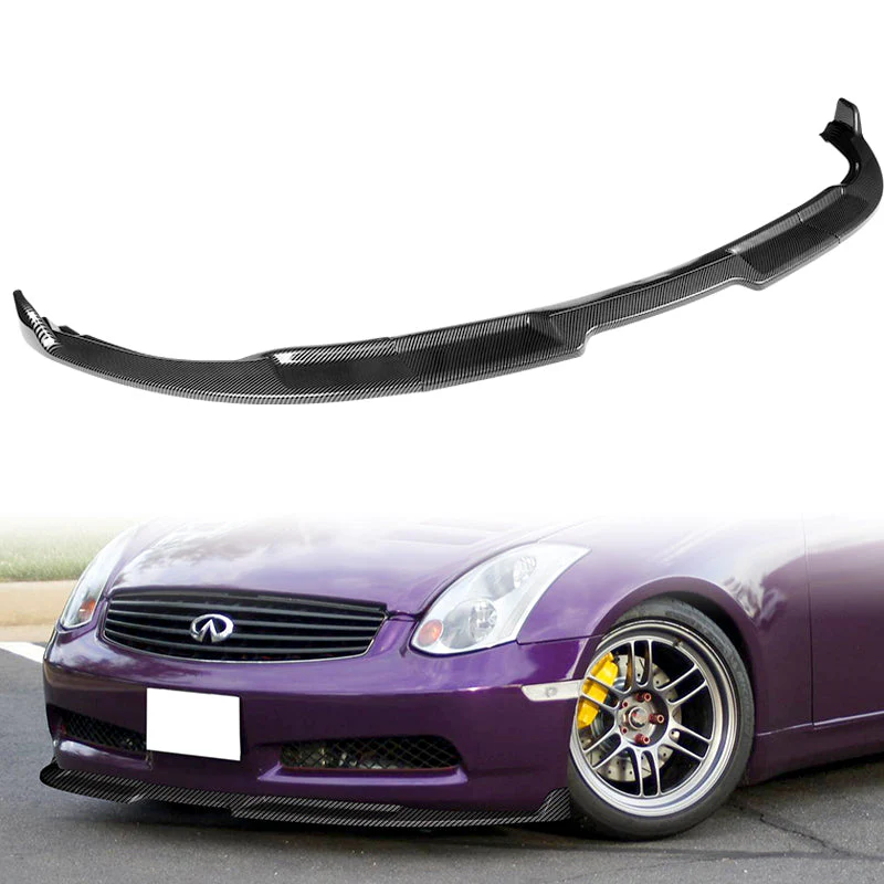 2003-2007 Infiniti G35 Coupe GT-Style Carbon Look 3-Piece Front Bumper Body Spoiler Splitter Lip Kit with Metal Badge Emblems Set - Image 10