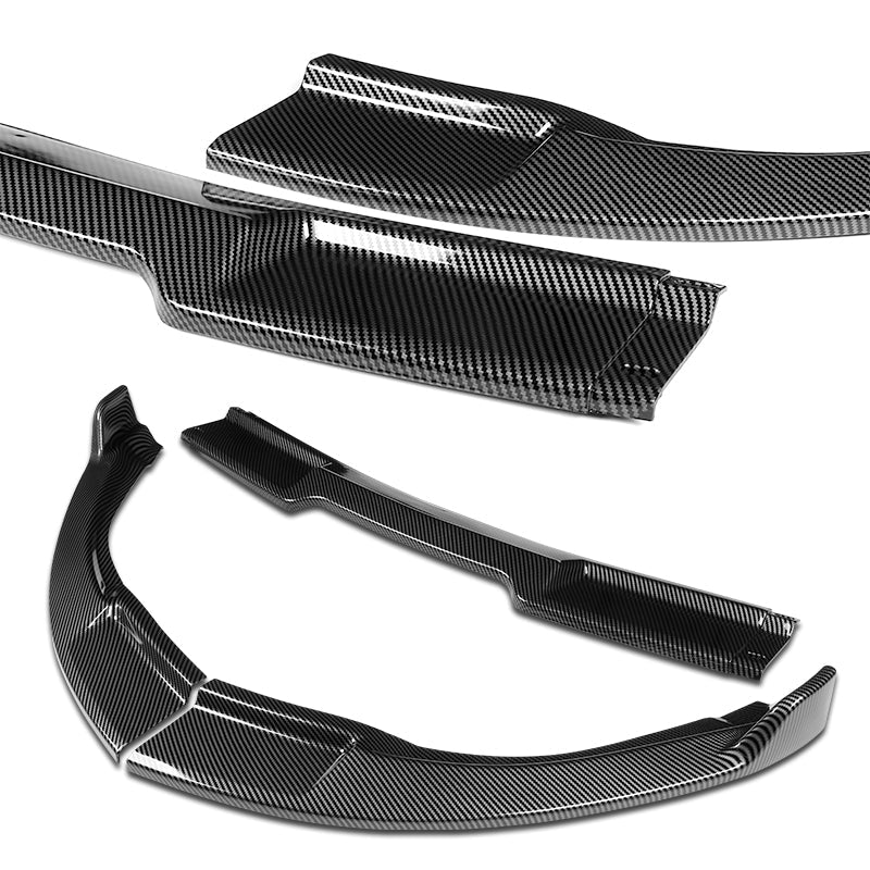 2003-2007 Infiniti G35 Coupe GT-Style Carbon Look 3-Piece Front Bumper Body Spoiler Splitter Lip Kit with Metal Badge Emblems Set - Image 3