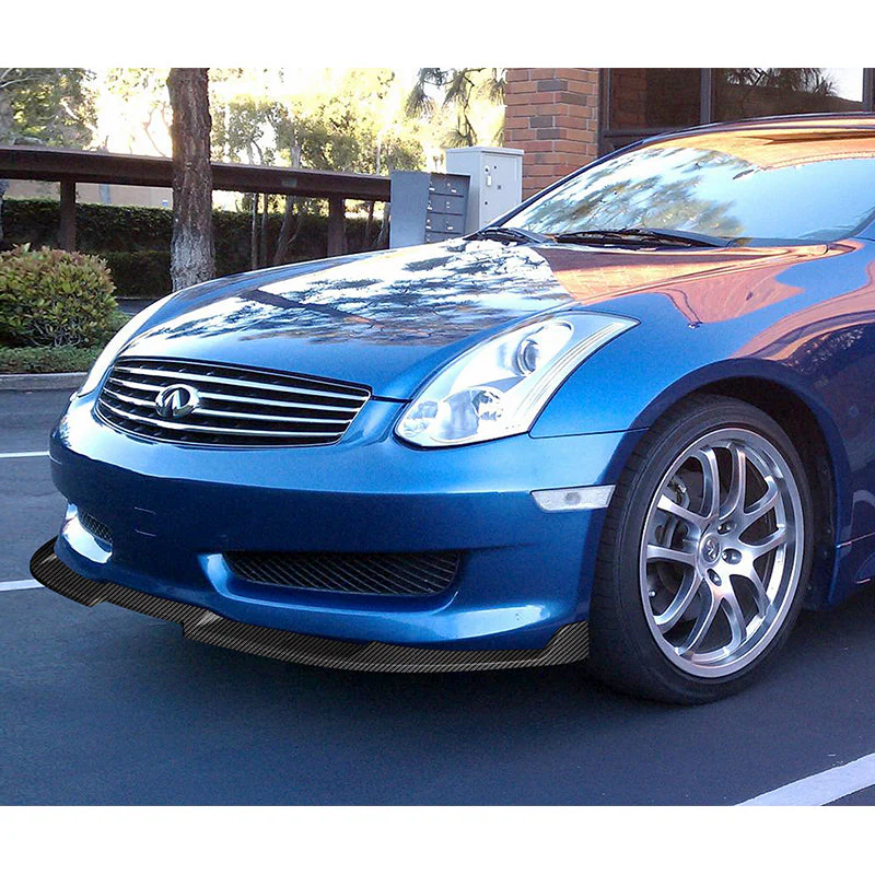 2003-2007 Infiniti G35 Coupe GT-Style Carbon Look 3-Piece Front Bumper Body Spoiler Splitter Lip Kit with Metal Badge Emblems Set - Image 4