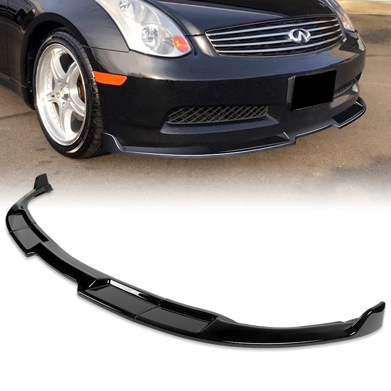 2003-2007 Infiniti G35 Coupe GT-Style Painted Black 3-Piece Front Bumper Body Spoiler Splitter Lip Kit with Metal Badge Emblems Set - Image 7