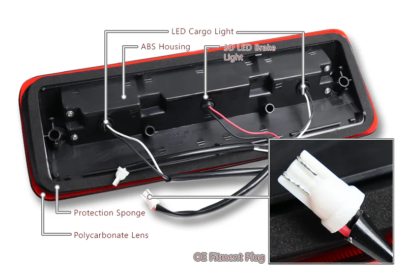 2004-2008 Ford F150 F-150 LED Third Brake Light with Cargo Light - Chrome Housing Red Lens - Image 3