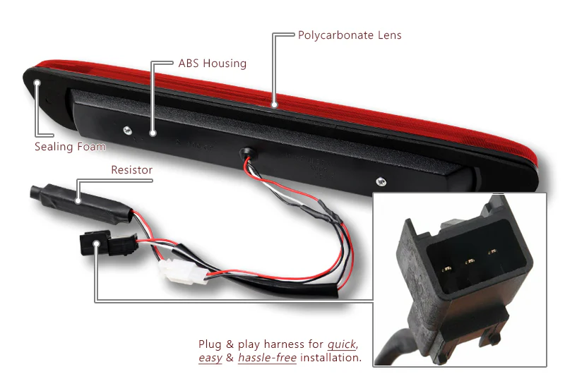 2004-2012 GMC Canyon LED 3RD Brake Chrome Light Rear Stop Lamp - Red Lens - Image 3