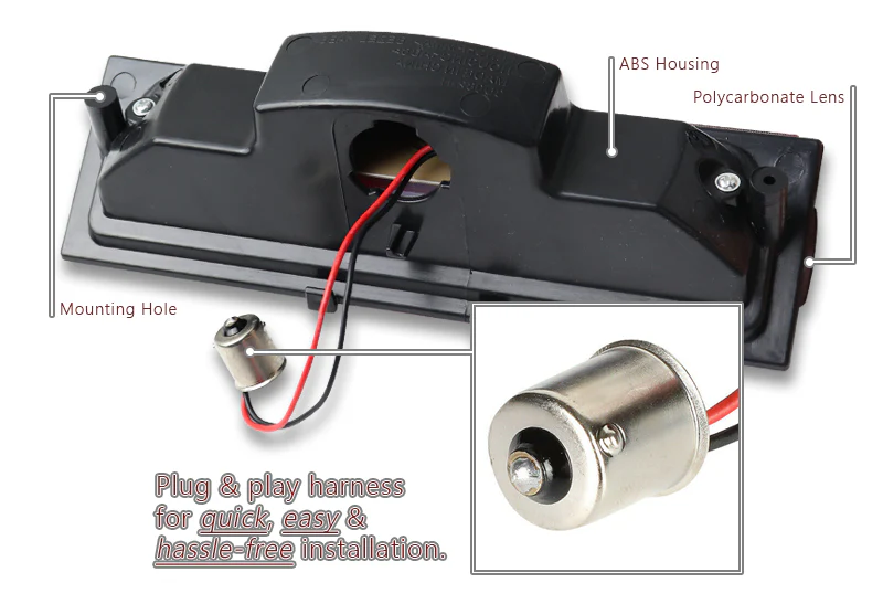 1991-1996 Chevrolet Corvette G2 LED 3RD Brake Light Rear Stop Lamp - Black Housing Clear Lens - Image 3