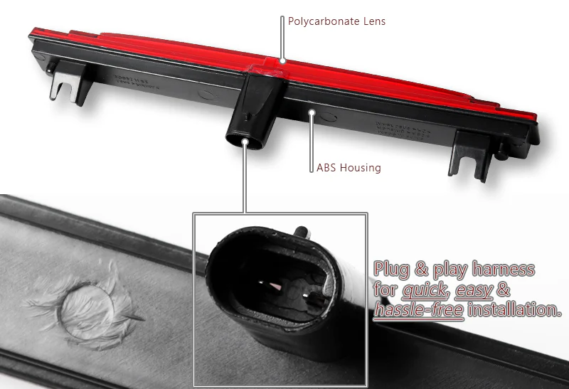 2005-2013 Chevrolet Corvette LED 3RD Brake Light Rear Stop Lamp - Chrome Housing Red Lens - Image 4