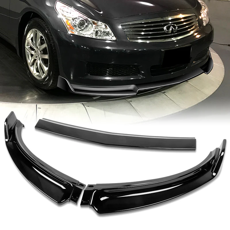 2007-2009 Infiniti G35 G37 4DR GT-Style Painted Black 3-Piece Front Bumper Body Spoiler Splitter Lip Kit - Image 8