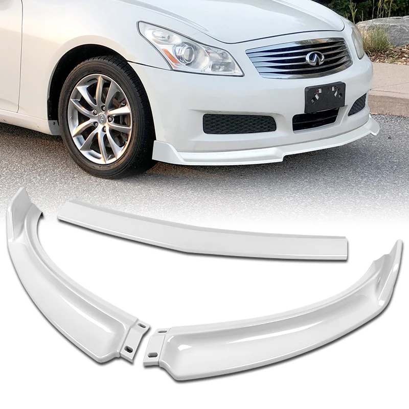 2007-2009 Infiniti G35 G37 4DR GT-Style Painted White 3-Piece Front Bumper Body Spoiler Splitter Lip Kit - Image 8