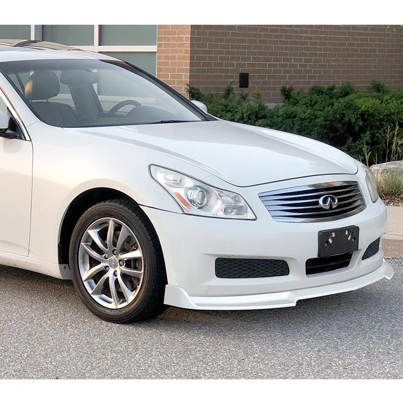 2007-2009 Infiniti G35 G37 4DR GT-Style Painted White 3-Piece Front Bumper Body Spoiler Splitter Lip Kit with Metal Emblems Set - Image 4