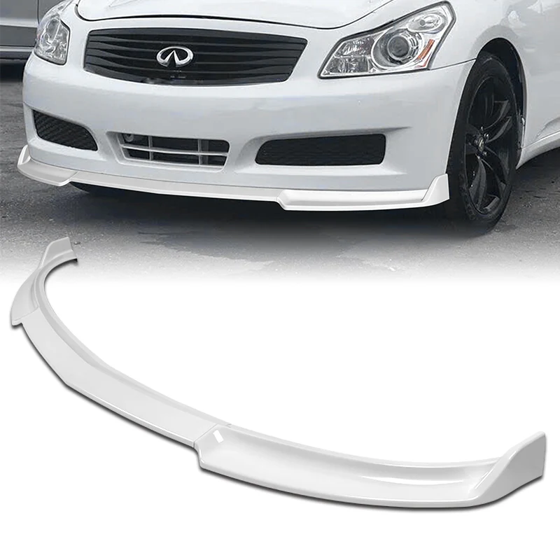 2007-2009 Infiniti G35 G37 4DR GT-Style Painted White 3-Piece Front Bumper Body Spoiler Splitter Lip Kit with Metal Emblems Set - Image 9