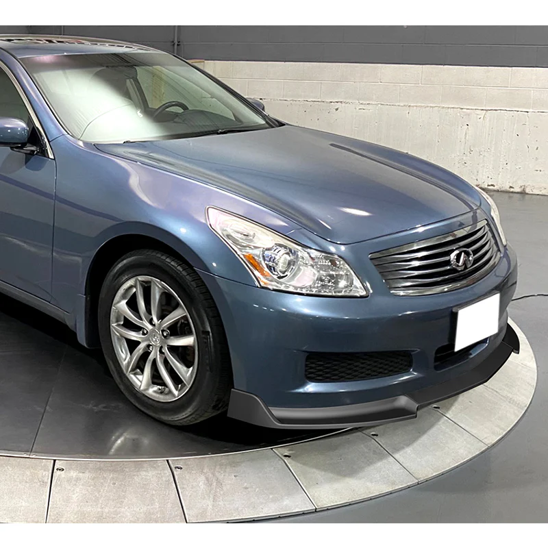 2007-2009 Infiniti G35 G37 4DR GT-Style Unpainted Black 3-Piece Front Bumper Body Spoiler Splitter Lip Kit with Metal Emblems Set - Image 4