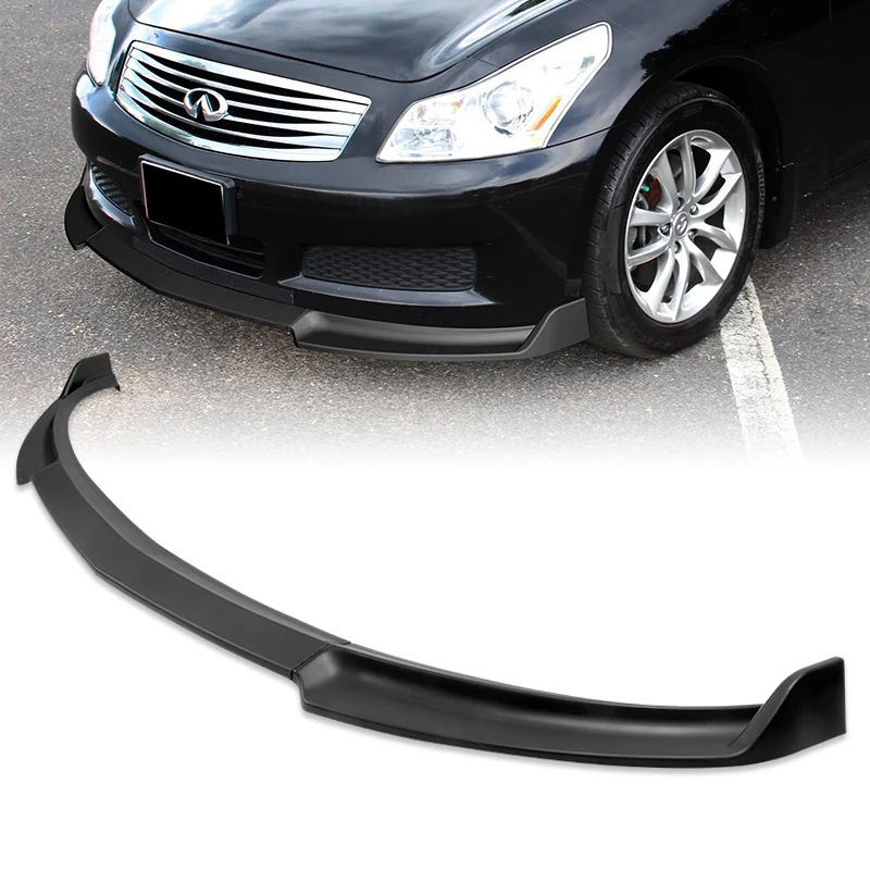 2007-2009 Infiniti G35 G37 4DR GT-Style Unpainted Black 3-Piece Front Bumper Body Spoiler Splitter Lip Kit with Metal Emblems Set - Image 7