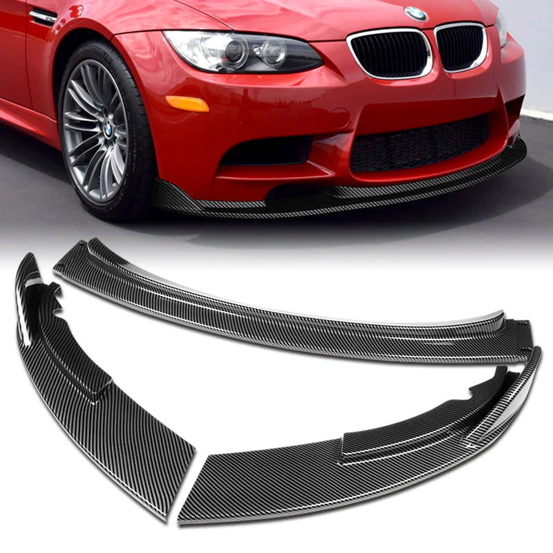 2008-2013 BMW E90 E92 E93 M3 Carbon Look 3-Piece Front Bumper Body Spoiler Splitter Lip Kit with Vinyl Hood Sticker - Image 6