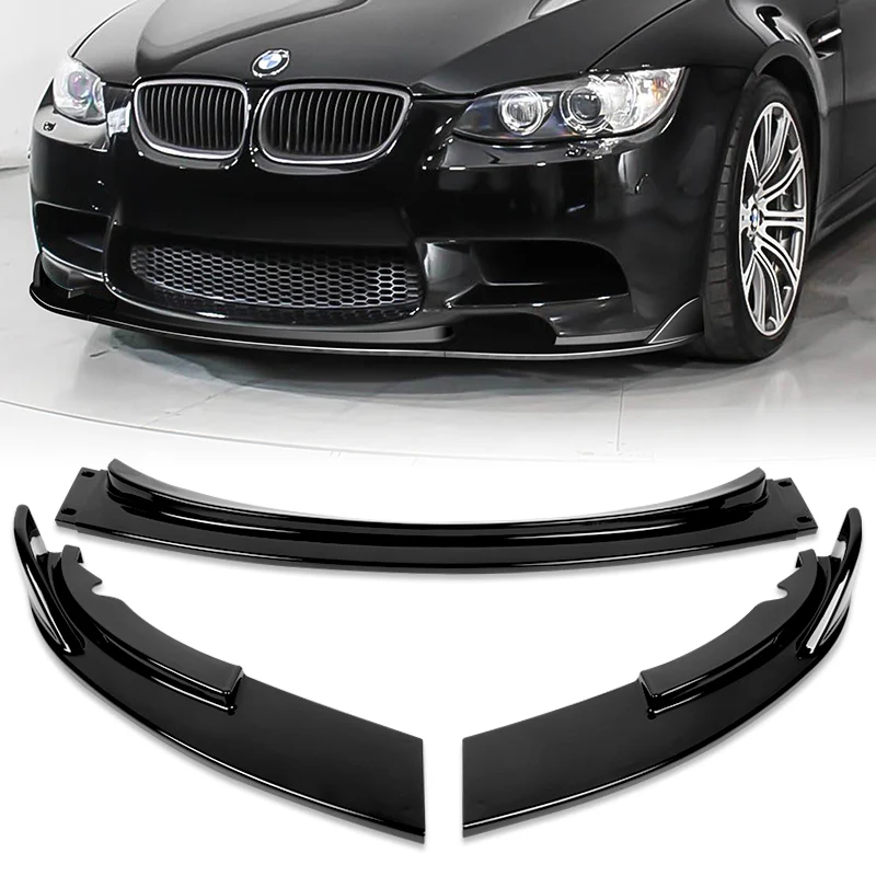 2008-2013 BMW E90 E92 E93 M3 Painted Black 3-Piece Front Bumper Body Spoiler Splitter Lip Kit - Image 7
