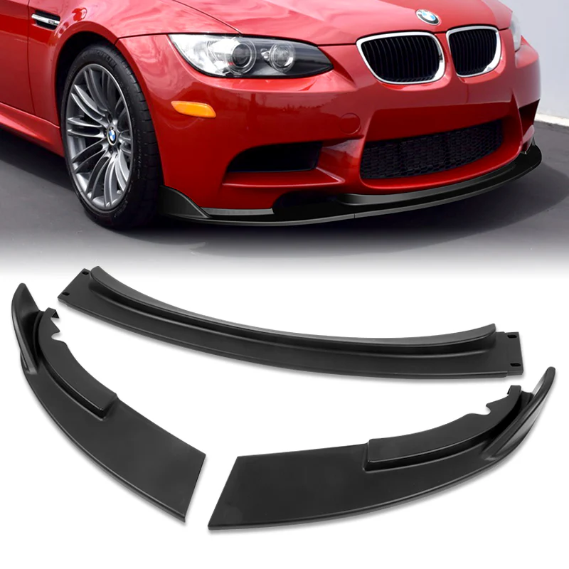 2008-2013 BMW E90 E92 E93 M3 Unpainted Black 3-Piece Front Bumper Body Spoiler Splitter Lip Kit with Vinyl Hood Sticker - Image 7