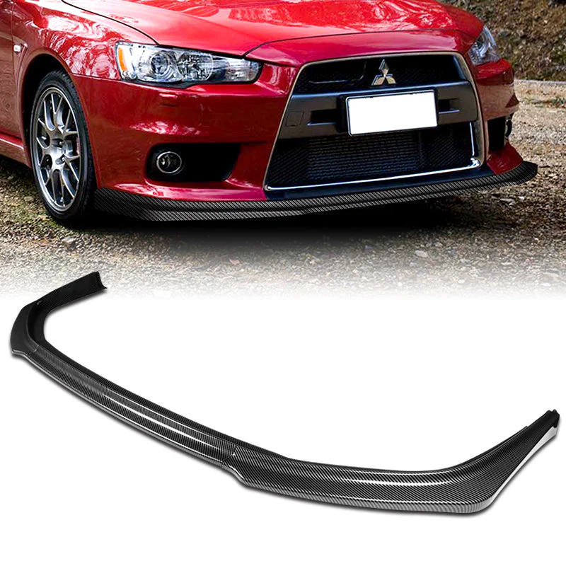 2008-2015 Mitsubishi Evolution X R-Style Carbon Look 3-Piece Front Bumper Body Spoiler Splitter Lip Kit with Lanyard Set - Image 7
