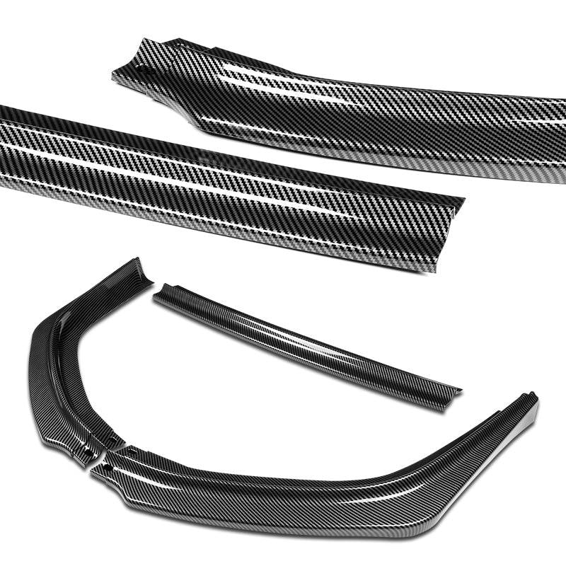 2008-2015 Mitsubishi Evolution X R-Style Carbon Look 3-Piece Front Bumper Body Spoiler Splitter Lip Kit with Lanyard Set - Image 8