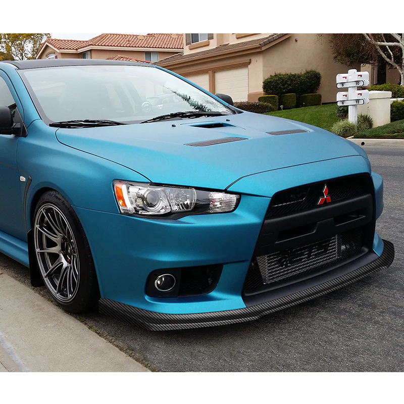 2008-2015 Mitsubishi Evolution X R-Style Carbon Look 3-Piece Front Bumper Body Spoiler Splitter Lip Kit - Image 5
