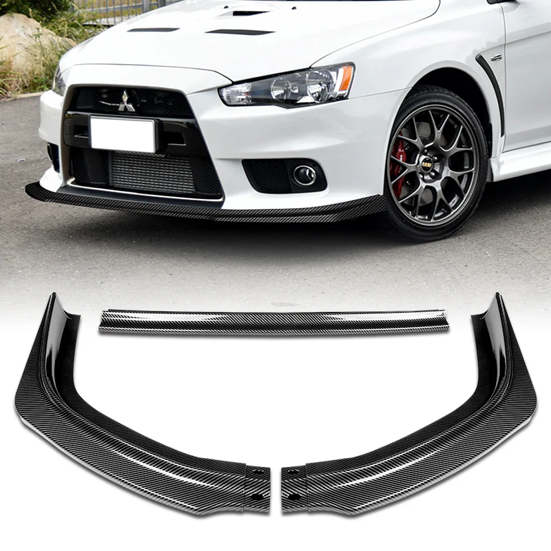 2008-2015 Mitsubishi Evolution X R-Style Carbon Look 3-Piece Front Bumper Body Spoiler Splitter Lip Kit - Image 8