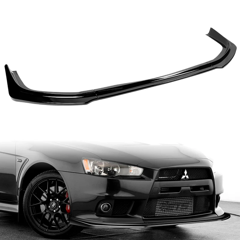 2008-2015 Mitsubishi Evolution X R-Style Painted Black 3-Piece Front Bumper Body Spoiler Splitter Lip Kit with Lanyard Set - Image 10