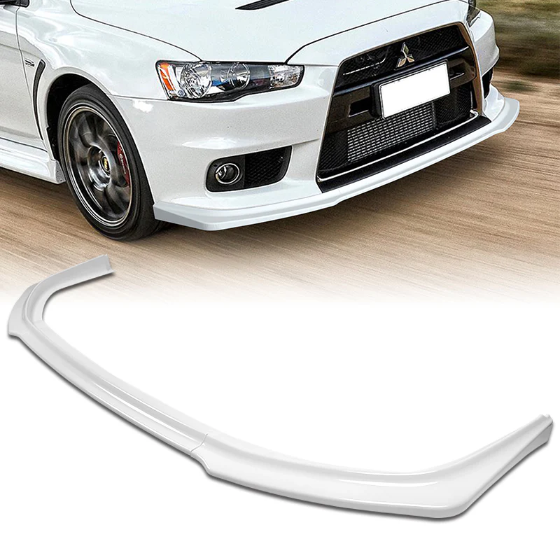 2008-2015 Mitsubishi Evolution X R-Style Painted White 3-Piece Front Bumper Body Spoiler Splitter Lip Kit with Lanyard Set - Image 4