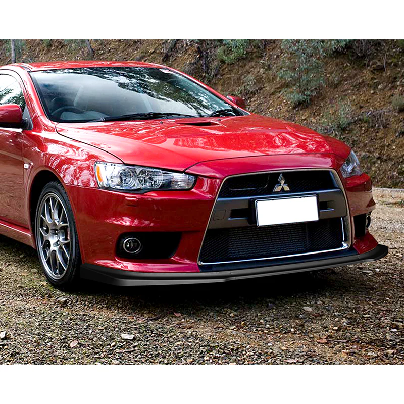2008-2015 Mitsubishi Evolution X R-Style Unpainted Black 3-Piece Front Bumper Body Spoiler Splitter Lip Kit with Lanyard Set - Image 4