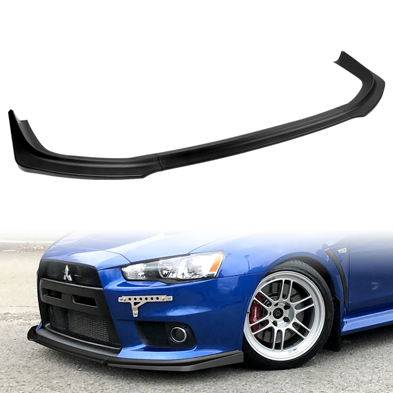 2008-2015 Mitsubishi Evolution X R-Style Unpainted Black 3-Piece Front Bumper Body Spoiler Splitter Lip Kit with Lanyard Set - Image 8