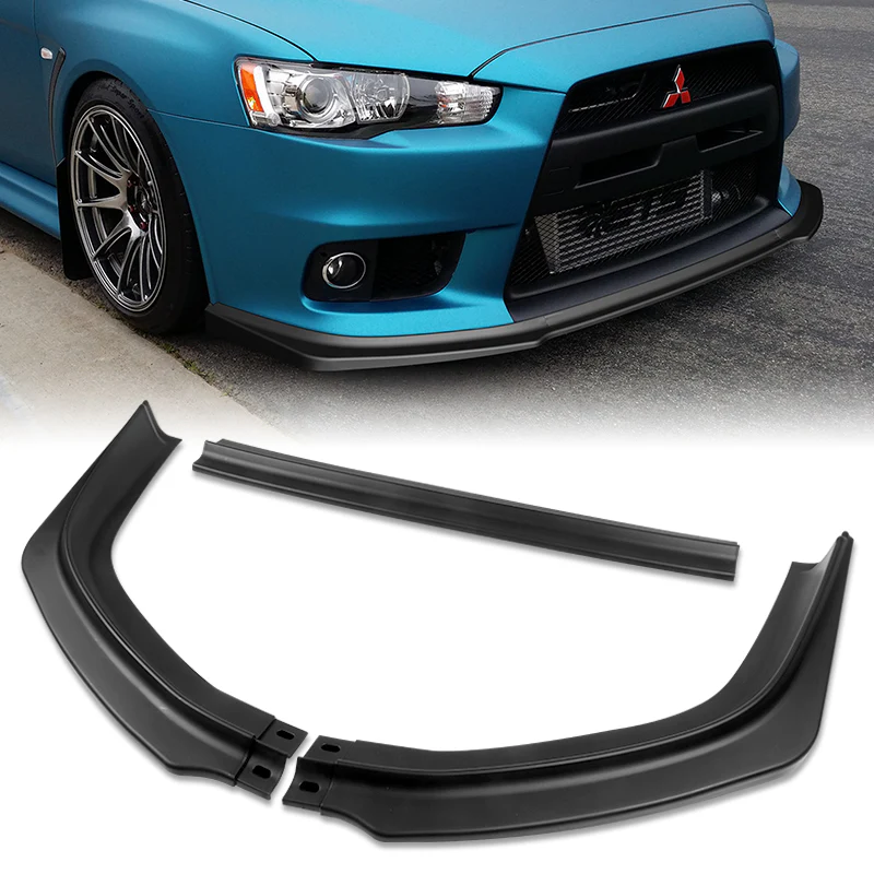 2008-2015 Mitsubishi Evolution X R-Style Unpainted Matte Black 3-Piece Front Bumper Body Spoiler Splitter Lip Kit - Image 7