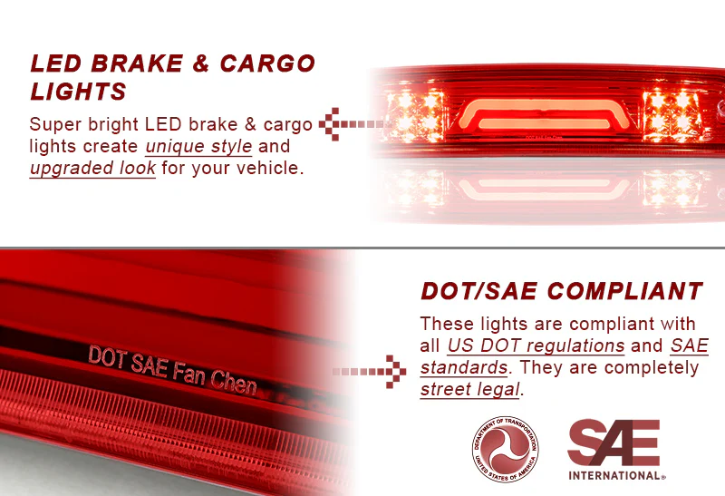 2009-2017 Dodge Ram LED Third Brake Light with Cargo Light - Chrome Housing Red Lens - Image 2