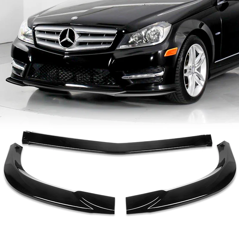 2011-2014 Mercedes C-Class W204 Sport Painted Black 3-Piece Front Bumper Body Spoiler Splitter Lip Kit - Image 6