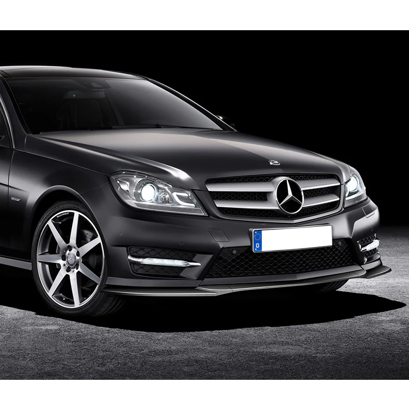 2011-2014 Mercedes C-Class W204 Sport Painted Black 3-Piece Front Bumper Body Spoiler Splitter Lip Kit with Leather Keychain - Image 4