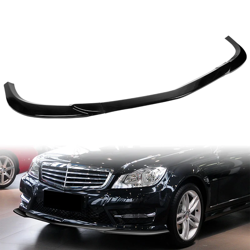 2011-2014 Mercedes C-Class W204 Sport Painted Black 3-Piece Front Bumper Body Spoiler Splitter Lip Kit with Leather Keychain - Image 9