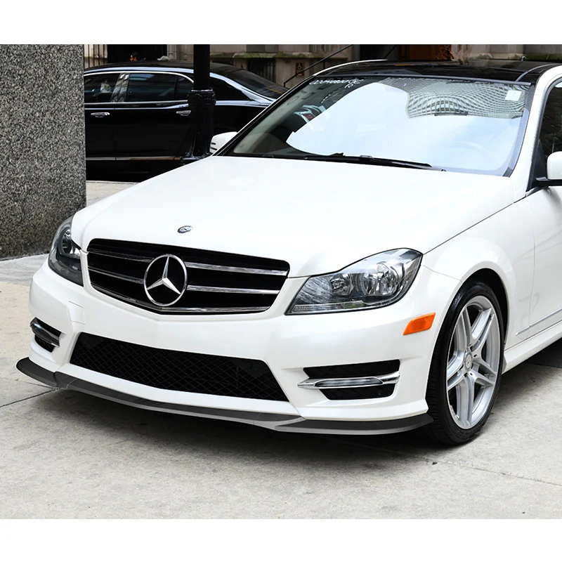 2011-2014 Mercedes C-Class W204 Sport Unpainted Black 3-Piece Front Bumper Body Spoiler Splitter Lip Kit with Leather Keychain - Image 3