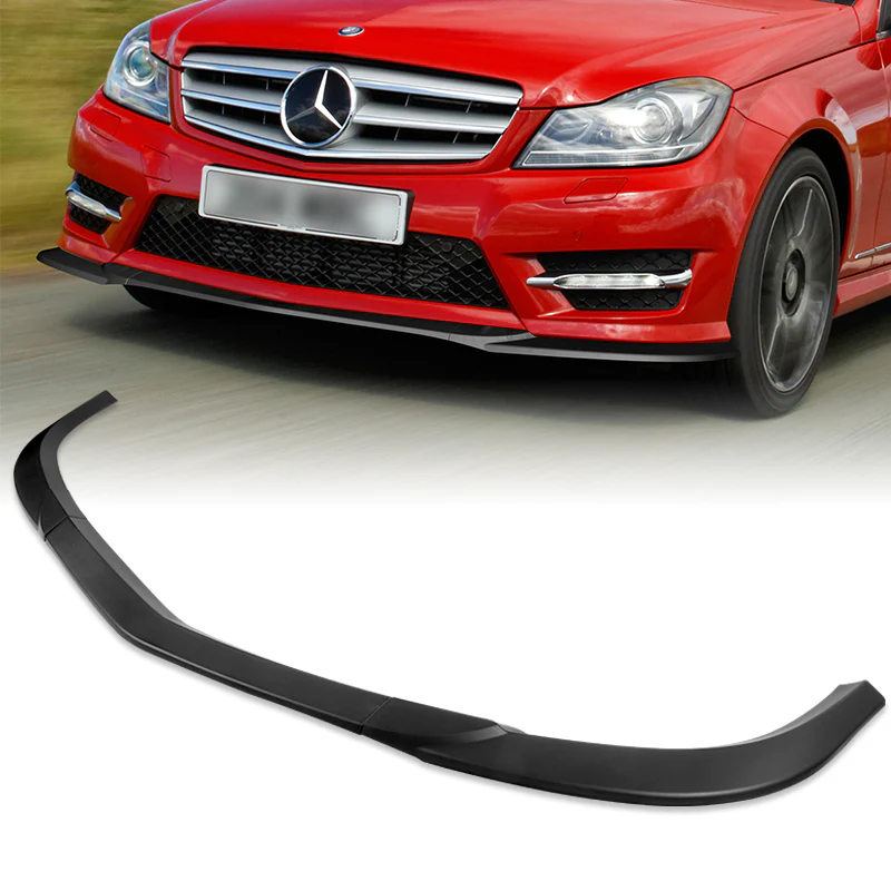 2011-2014 Mercedes C-Class W204 Sport Unpainted Black 3-Piece Front Bumper Body Spoiler Splitter Lip Kit with Leather Keychain - Image 8