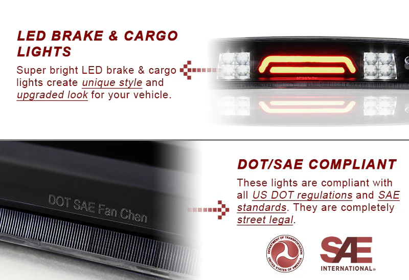 2009-2017 Dodge Ram LED Third Brake Light with Cargo Light - Black Housing Smoked Lens - Image 2