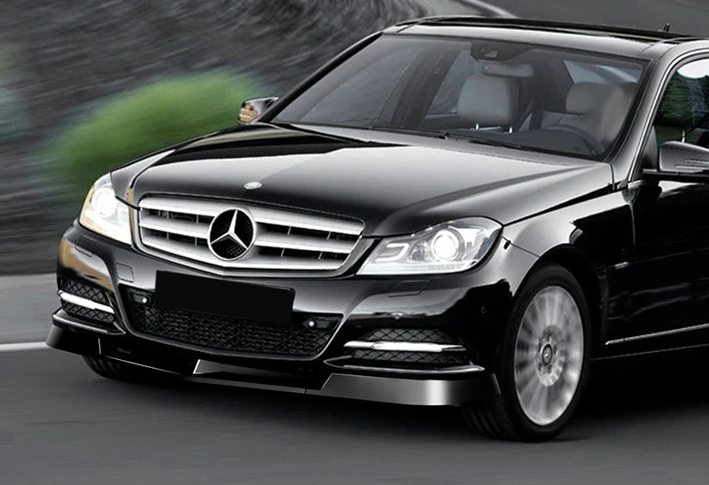 2012-2014 Mercedes C-Class W204 Painted Black 3-Piece Front Bumper Body Spoiler Splitter Lip Kit with Leather Keychain - Image 7