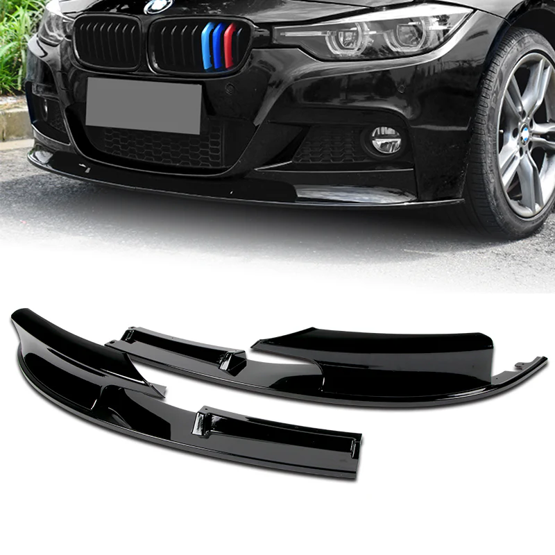 2012-2018 BMW M-Sport M-Tech Painted Black 2-Piece Front Bumper Body Spoiler Splitter Lip Kit with Hood Vinyl Sticker - Image 9