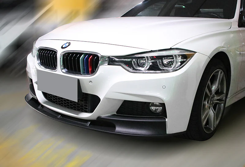 2012-2018 BMW M-Sport M-Tech Unpainted Black 2-Piece Front Bumper Body Spoiler Splitter Lip Kit with Hood Vinyl Sticker - Image 8