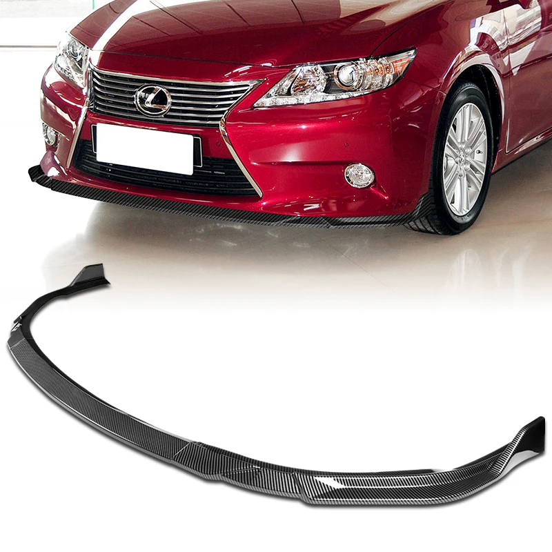 2013-2015 Lexus ES350 ES300h Carbon Style 3-Piece Front Bumper Body Spoiler Splitter Lip Kit with Plate Caps - Image 4