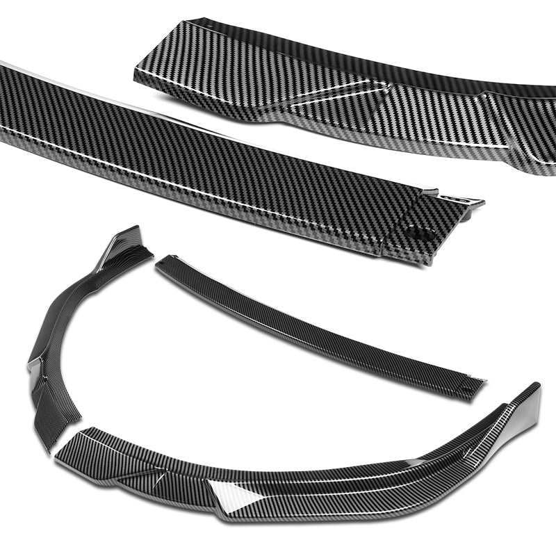 2013-2015 Lexus ES350 ES300h Carbon Style 3-Piece Front Bumper Body Spoiler Splitter Lip Kit with Plate Caps - Image 7