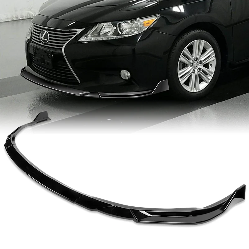 2013-2015 Lexus ES350 ES300h Painted Black 3-Piece Front Bumper Body Spoiler Splitter Lip Kit with Plate Caps - Image 4