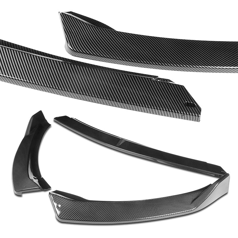 2014-2016 Kia Forte EX LX SX Carbon Look 3-Piece Front Bumper Body Spoiler Splitter Lip Kit with Moulding Trim Molding Strip - Image 8