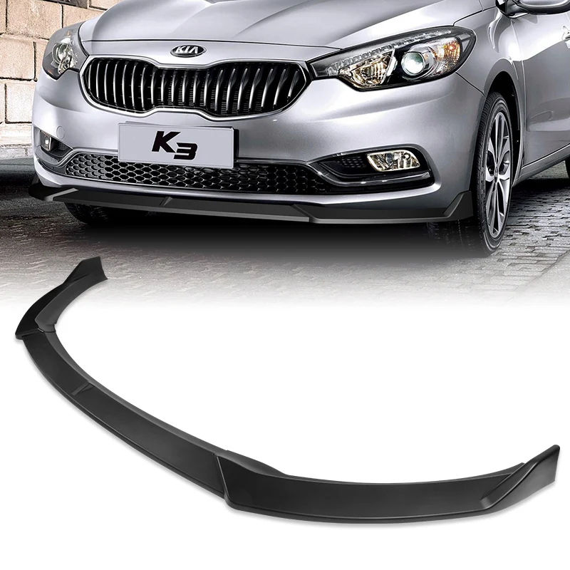 2014-2016 Kia Forte EX LX SX Matte Black 3-Piece Front Bumper Body Spoiler Splitter Lip Kit with Moulding Trim Molding Strip - Image 4