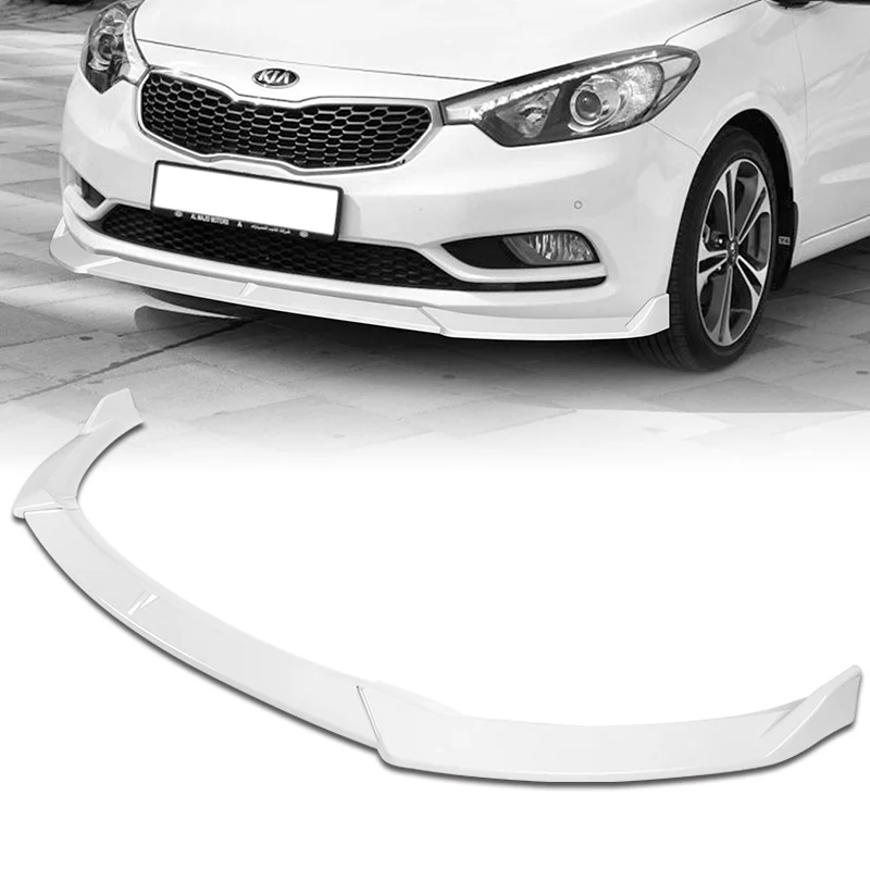 2014-2016 Kia Forte EX LX SX Painted White 3-Piece Front Bumper Body Spoiler Splitter Lip Kit with Moulding Trim Molding Strip - Image 3