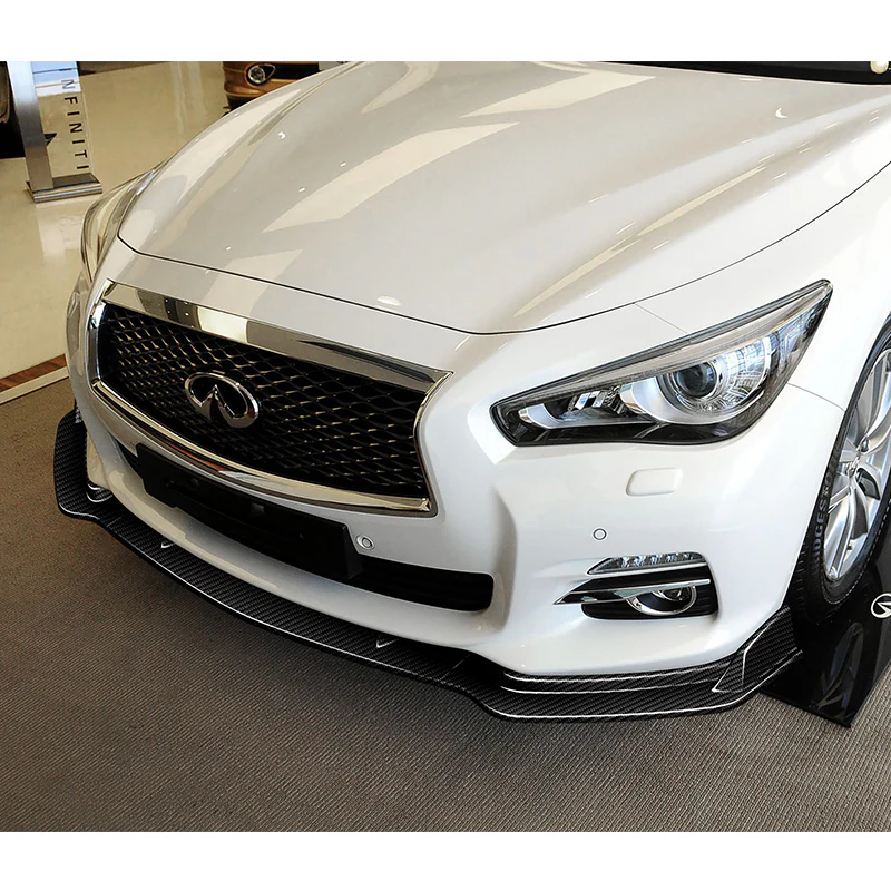 2014-2017 Infiniti Q50 Premium Real Carbon Fiber 3-Piece Front Bumper Body Spoiler Splitter Lip Kit with Screw Bolt Cap Set - Image 8