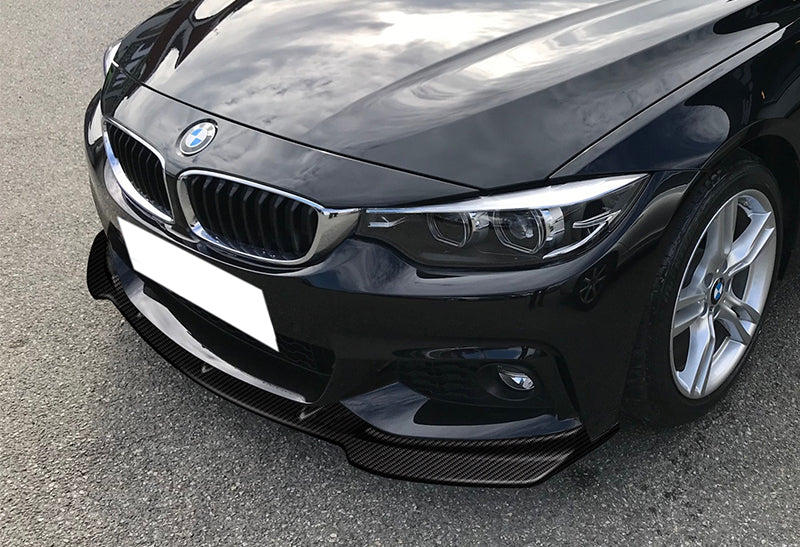 2014-2020 BMW F32 F33 F36 4-Series M-Sport Real Carbon Fiber 3-Piece Front Bumper Body Spoiler Splitter Lip Kit with Fenders Bumper Badge - Image 5